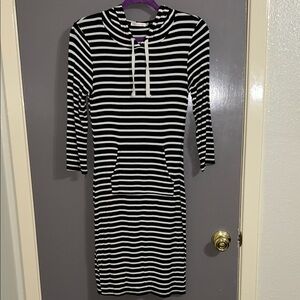 Heart Hips Black and White Striped Long Sleeve Dress Medium